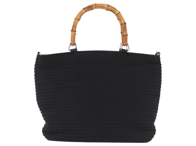 Borsa a mano GUCCI Bamboo in tela nero argento 000 1998 0540 Auth bs36165 - vista 2