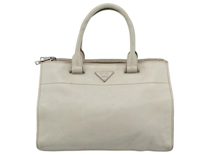 Borsa PRADA in pelle Avorio Argento Auth 192790 Crudo - vista 13