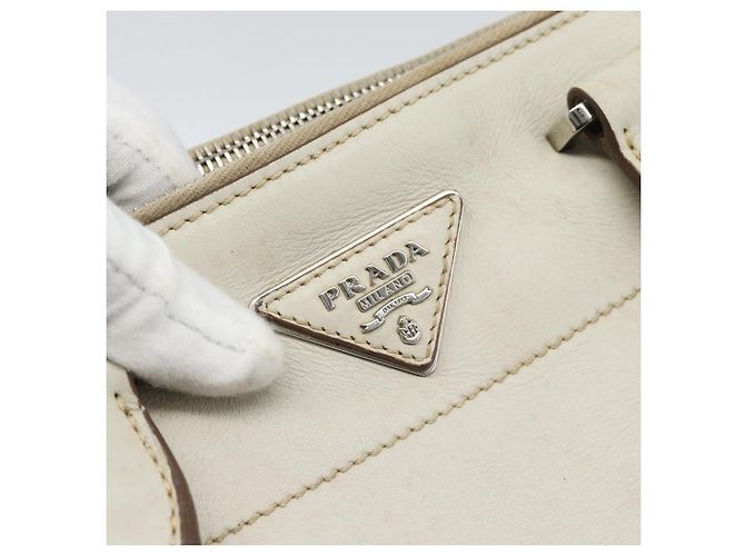 Borsa PRADA in pelle Avorio Argento Auth 192790 Crudo - vista 18
