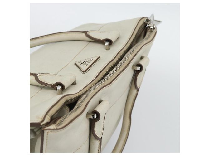 Borsa PRADA in pelle Avorio Argento Auth 192790 Crudo - vista 6
