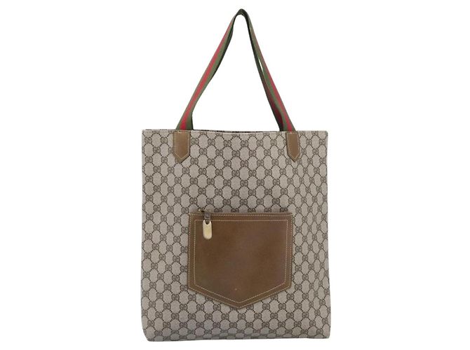 Borsa Tote GUCCI GG Supreme Web Sherry Line PVC Beige Oro Auth 192197 D'oro - vista 13