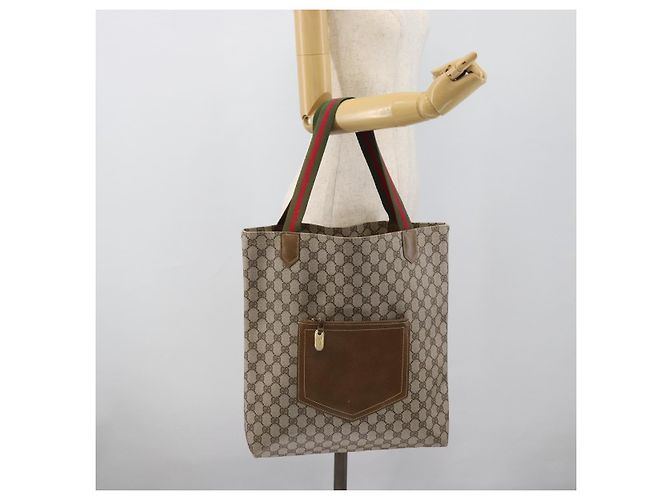 Borsa Tote GUCCI GG Supreme Web Sherry Line PVC Beige Oro Auth 192197 D'oro - vista 19