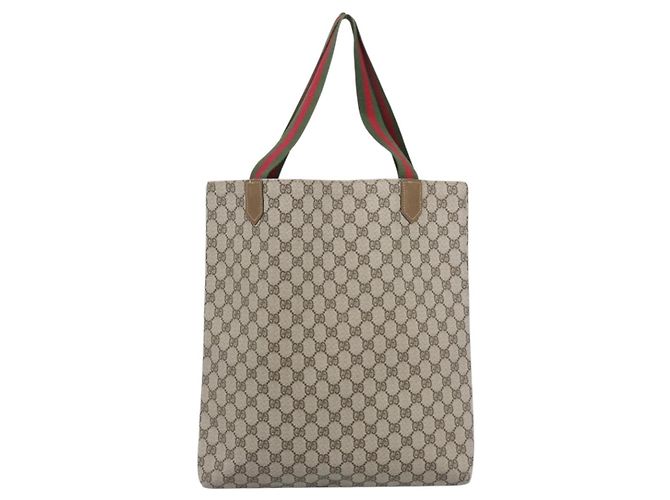 Borsa Tote GUCCI GG Supreme Web Sherry Line PVC Beige Oro Auth 192197 D'oro - vista 2