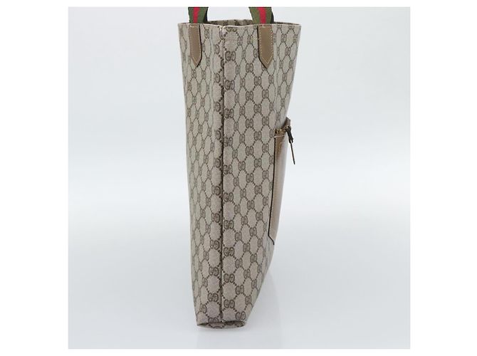 Borsa Tote GUCCI GG Supreme Web Sherry Line PVC Beige Oro Auth 192197 D'oro - vista 3
