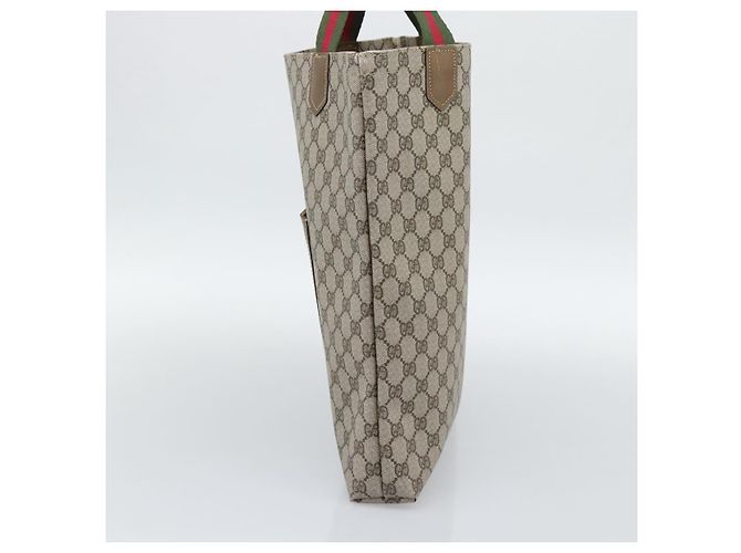 Borsa Tote GUCCI GG Supreme Web Sherry Line PVC Beige Oro Auth 192197 D'oro - vista 4