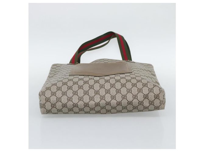 Borsa Tote GUCCI GG Supreme Web Sherry Line PVC Beige Oro Auth 192197 D'oro - vista 5