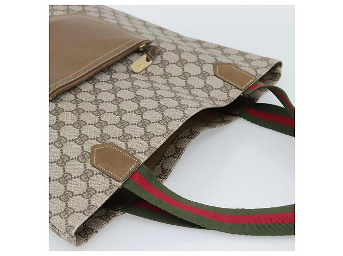 Borsa Tote GUCCI GG Supreme Web Sherry Line PVC Beige Oro Auth 192197 D'oro - vista 6