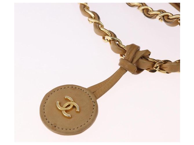CHANEL Matelasse Chain Shoulder Bag Lamb Skin Beige Gold CC Auth bs36177 D'oro - vista 10