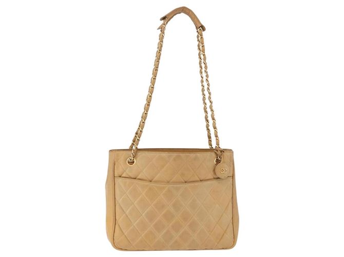 CHANEL Matelasse Chain Shoulder Bag Lamb Skin Beige Gold CC Auth bs36177 D'oro - vista 13
