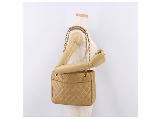CHANEL Matelasse Chain Shoulder Bag Lamb Skin Beige Gold CC Auth bs36177 D'oro - vista 26