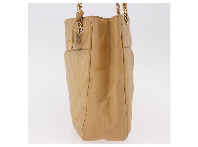 CHANEL Matelasse Chain Shoulder Bag Lamb Skin Beige Gold CC Auth bs36177 D'oro - vista 3