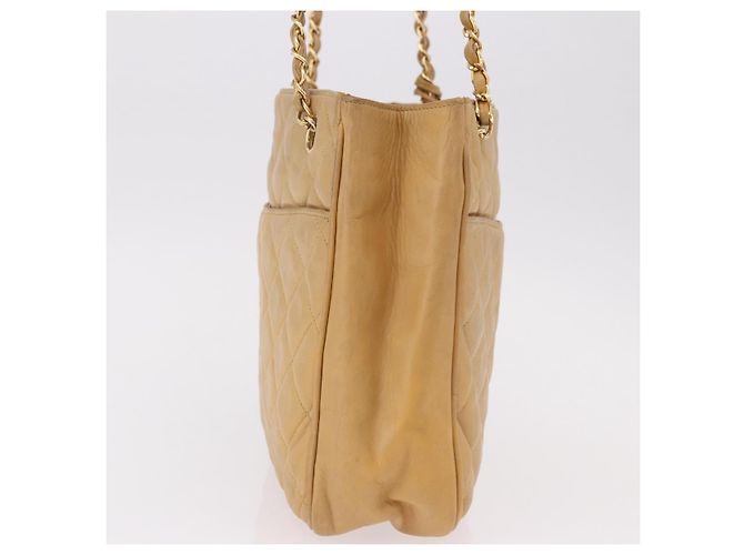 CHANEL Matelasse Chain Shoulder Bag Lamb Skin Beige Gold CC Auth bs36177 D'oro - vista 4