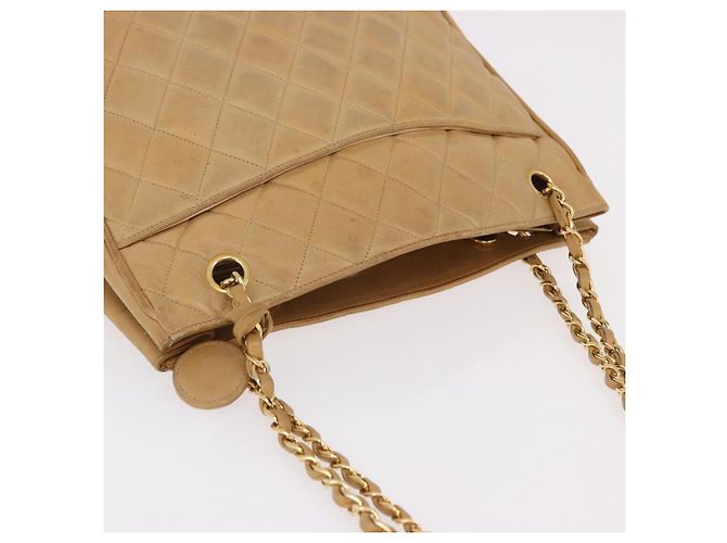 CHANEL Matelasse Chain Shoulder Bag Lamb Skin Beige Gold CC Auth bs36177 D'oro - vista 7