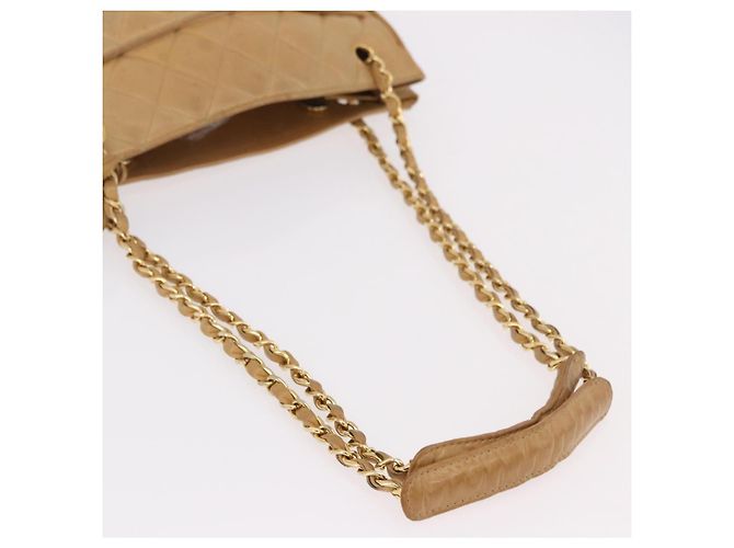 CHANEL Matelasse Chain Shoulder Bag Lamb Skin Beige Gold CC Auth bs36177 D'oro - vista 8