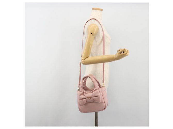 Borsa a mano PRADA Ribbon Nylon 2way Rosa Tonalità Oro Auth 191720SM - vista 27