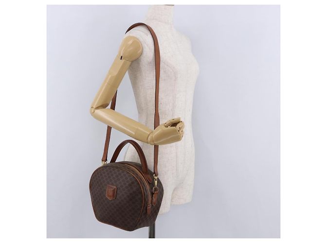 Céline Borsa CELINE Macadam Canvas PVC Pelle 2way Marrone Oro Auth 192234 D'oro - vista 27