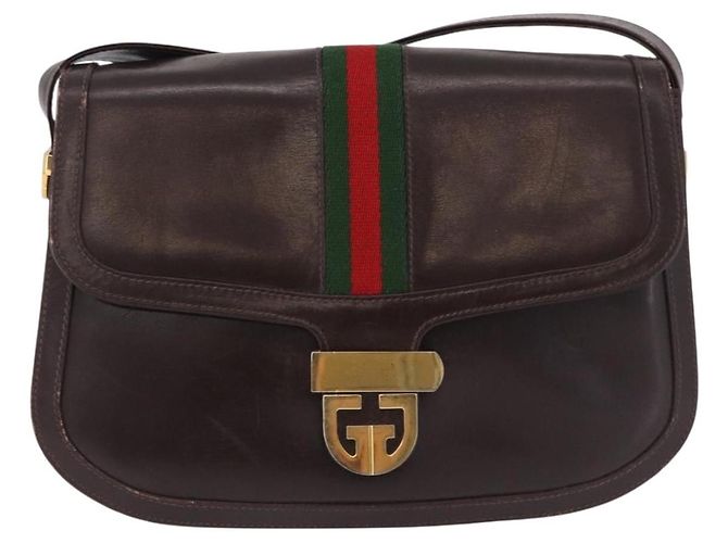 Borsa a tracolla GUCCI Web Sherry Line in pelle marrone e oro Auth 191902 D'oro - vista 13