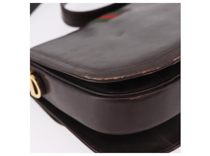 Borsa a tracolla GUCCI Web Sherry Line in pelle marrone e oro Auth 191902 D'oro - vista 15