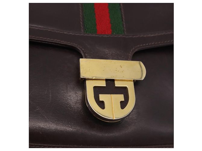 Borsa a tracolla GUCCI Web Sherry Line in pelle marrone e oro Auth 191902 D'oro - vista 17