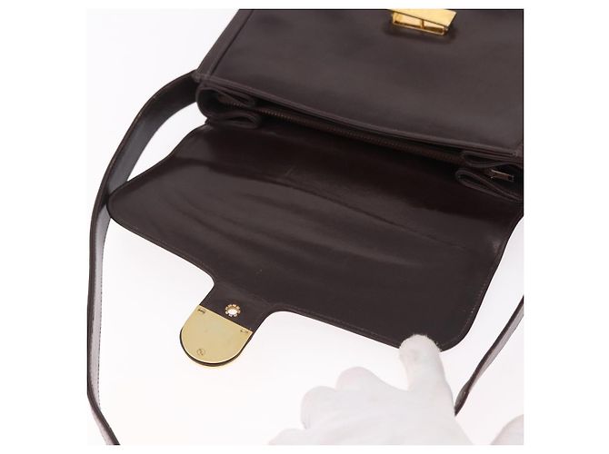 Borsa a tracolla GUCCI Web Sherry Line in pelle marrone e oro Auth 191902 D'oro - vista 18