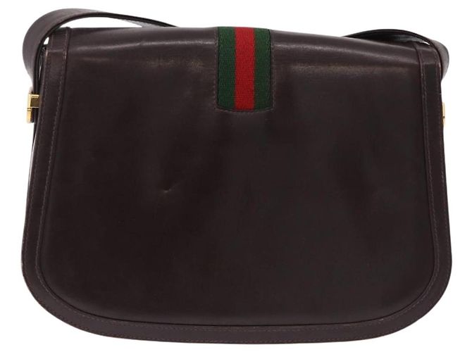 Borsa a tracolla GUCCI Web Sherry Line in pelle marrone e oro Auth 191902 D'oro - vista 2
