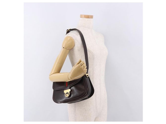 Borsa a tracolla GUCCI Web Sherry Line in pelle marrone e oro Auth 191902 D'oro - vista 27