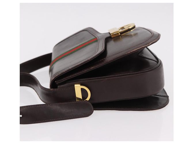 Borsa a tracolla GUCCI Web Sherry Line in pelle marrone e oro Auth 191902 D'oro - vista 4