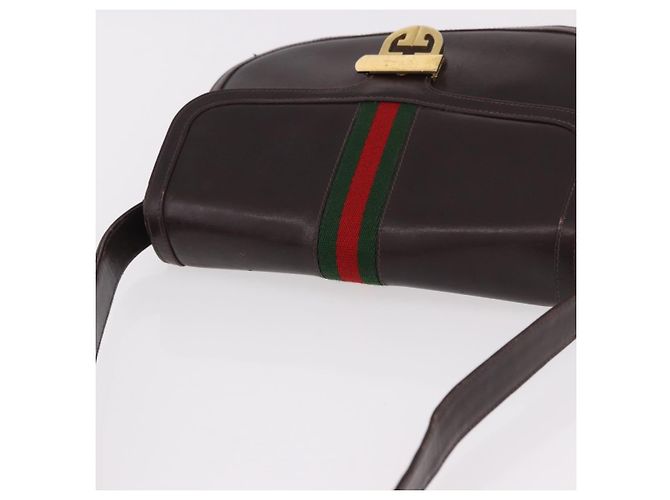Borsa a tracolla GUCCI Web Sherry Line in pelle marrone e oro Auth 191902 D'oro - vista 6