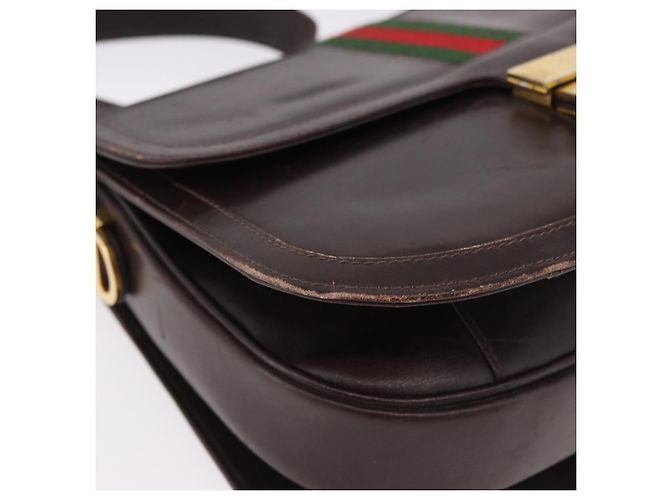 Borsa a tracolla GUCCI Web Sherry Line in pelle marrone e oro Auth 191902 D'oro - vista 9
