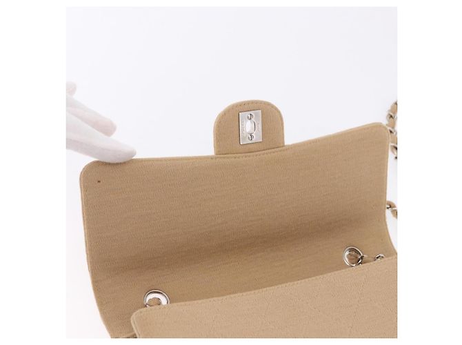 CHANEL Matelasse 25 Chain Shoulder Bag Cotton Beige Silver CC Auth 192083A Argento - vista 21