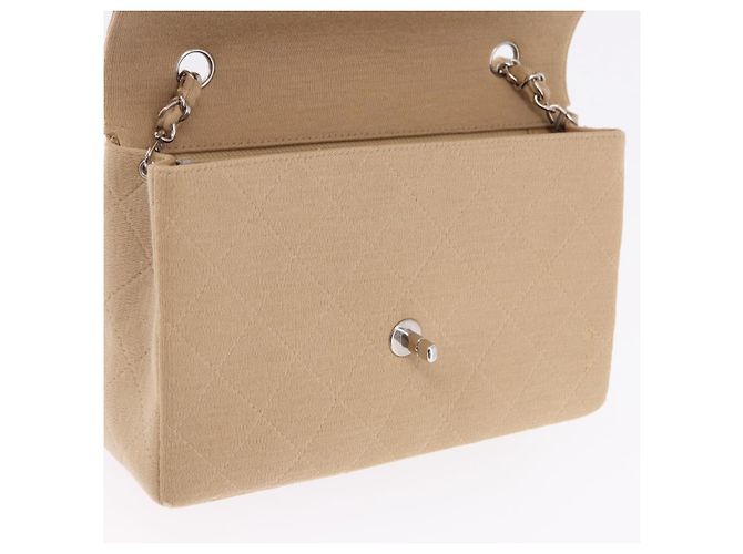 CHANEL Matelasse 25 Chain Shoulder Bag Cotton Beige Silver CC Auth 192083A Argento - vista 22