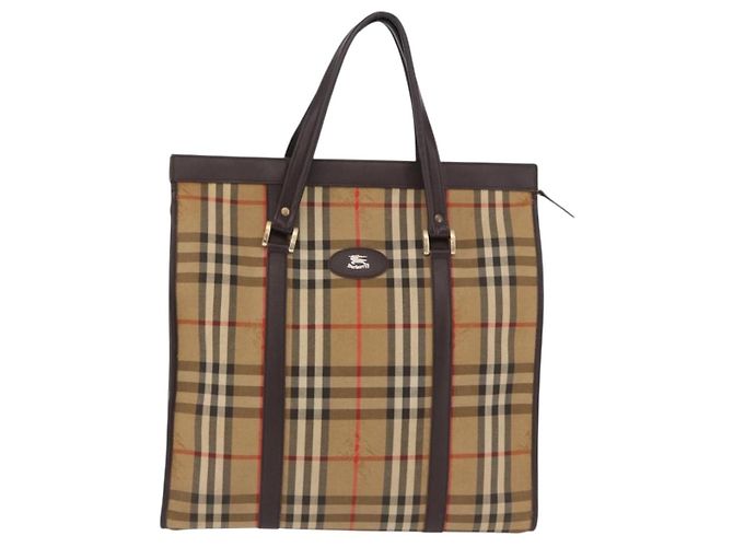 Borsa Tote Burberrys Nova Check in tela Beige Oro Auth bs36098 D'oro - vista 13