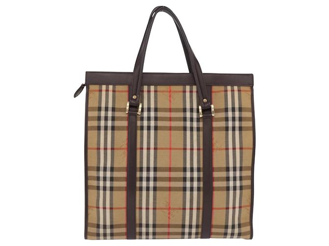 Borsa Tote Burberrys Nova Check in tela Beige Oro Auth bs36098 D'oro - vista 2