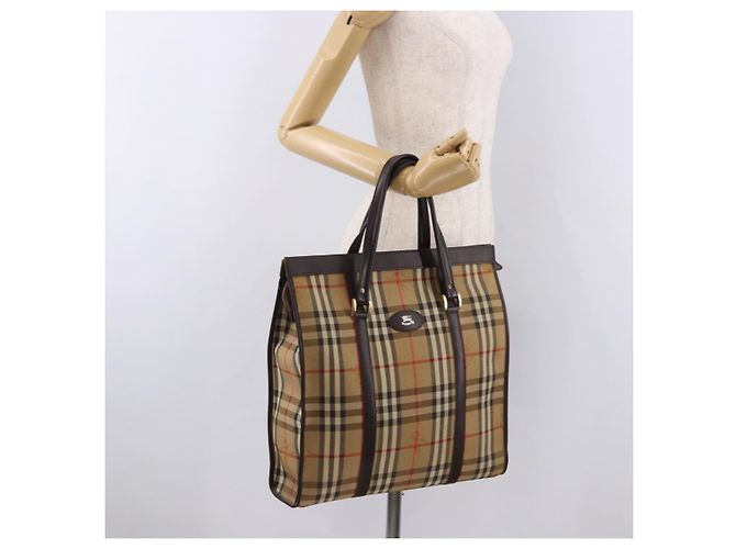 Borsa Tote Burberrys Nova Check in tela Beige Oro Auth bs36098 D'oro - vista 20