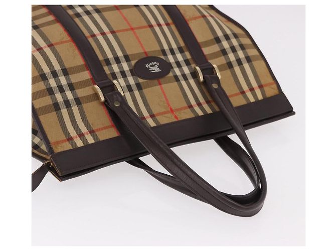 Borsa Tote Burberrys Nova Check in tela Beige Oro Auth bs36098 D'oro - vista 7