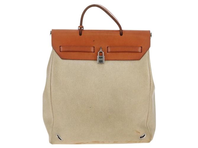 Hermès HERMES Herbag A Dos Backpack Canvas 2way Beige Silver Auth 189543 Silber - Ansicht 2