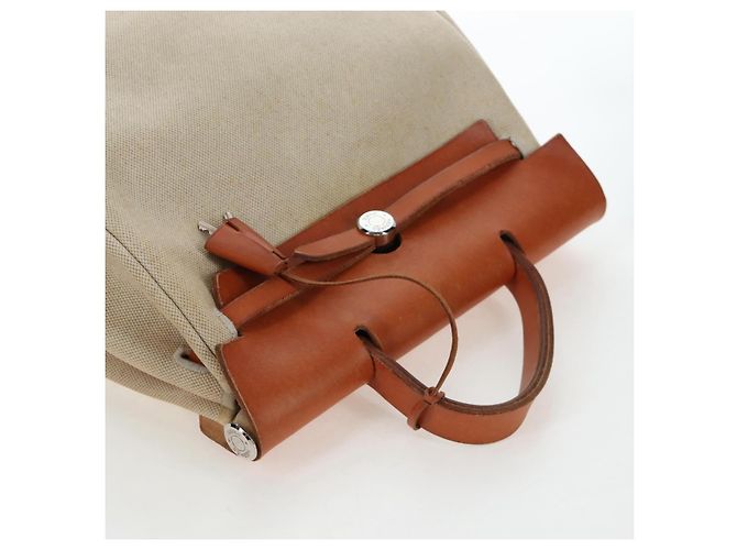 Hermès HERMES Herbag A Dos Backpack Canvas 2way Beige Silver Auth 189543 Silber - Ansicht 6
