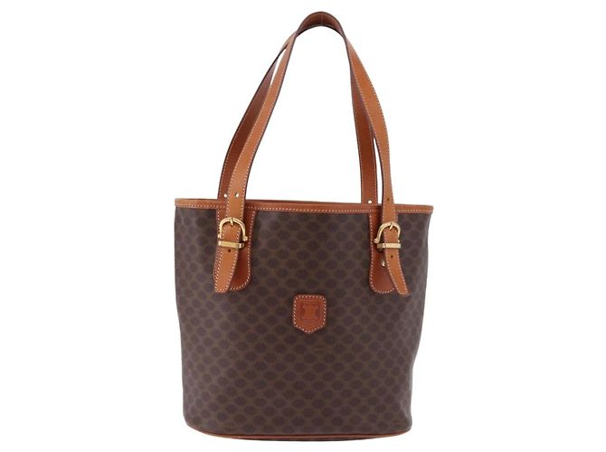 Céline Borsa a Spalla CELINE Macadam Canvas PVC Pelle Marrone Oro Auth ka5224A D'oro - vista 13