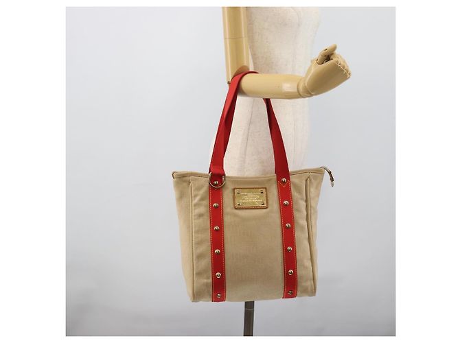 LOUIS VUITTON Antigua Cabas MM Tote Bag Beige Rosso M40035 LV Auth ep15323 - vista 21