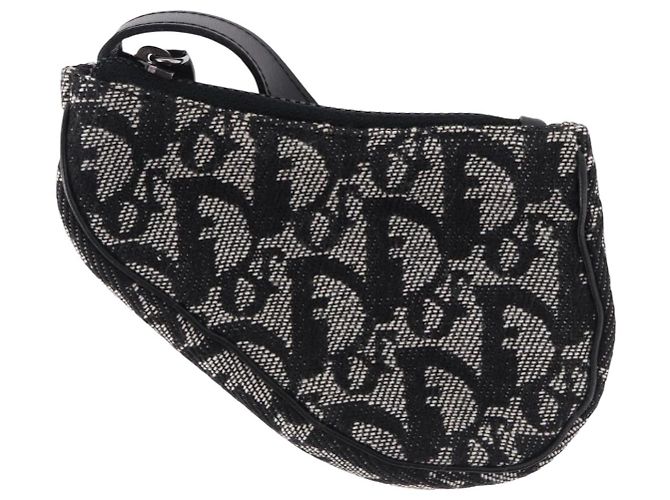 Portamonete Christian Dior Trotter Canvas Saddle Nero Argento Auth bs36065V - vista 13