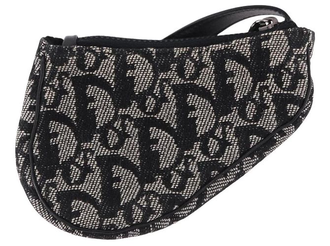 Portamonete Christian Dior Trotter Canvas Saddle Nero Argento Auth bs36065V - vista 2
