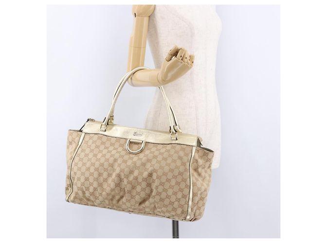 Borsa GUCCI GG Canvas Beige Oro 190248 Auth ka5304A D'oro - vista 23