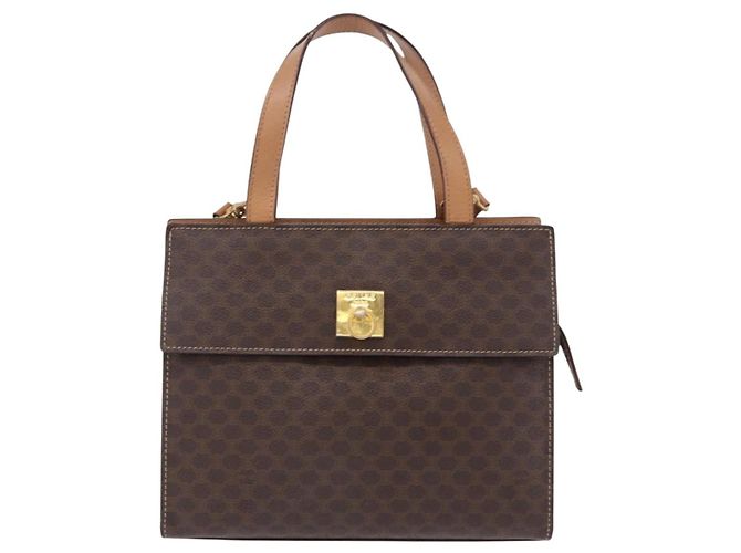 Céline Borsa CELINE Macadam Canvas PVC Pelle 2way Marrone Oro Auth 191900 D'oro - vista 13