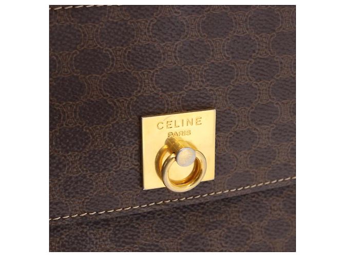 Céline Borsa CELINE Macadam Canvas PVC Pelle 2way Marrone Oro Auth 191900 D'oro - vista 20