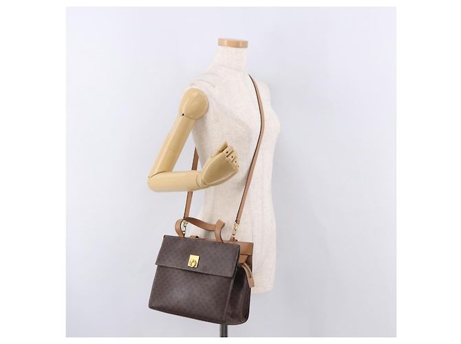 Céline Borsa CELINE Macadam Canvas PVC Pelle 2way Marrone Oro Auth 191900 D'oro - vista 24