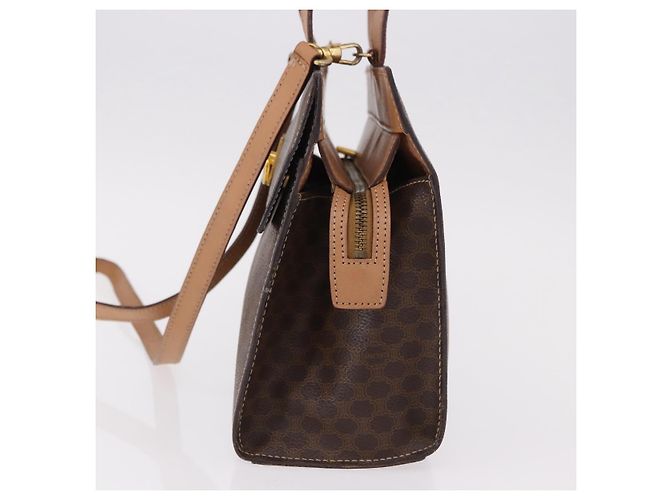 Céline Borsa CELINE Macadam Canvas PVC Pelle 2way Marrone Oro Auth 191900 D'oro - vista 3