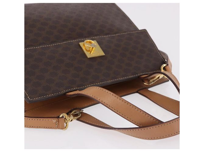 Céline Borsa CELINE Macadam Canvas PVC Pelle 2way Marrone Oro Auth 191900 D'oro - vista 6