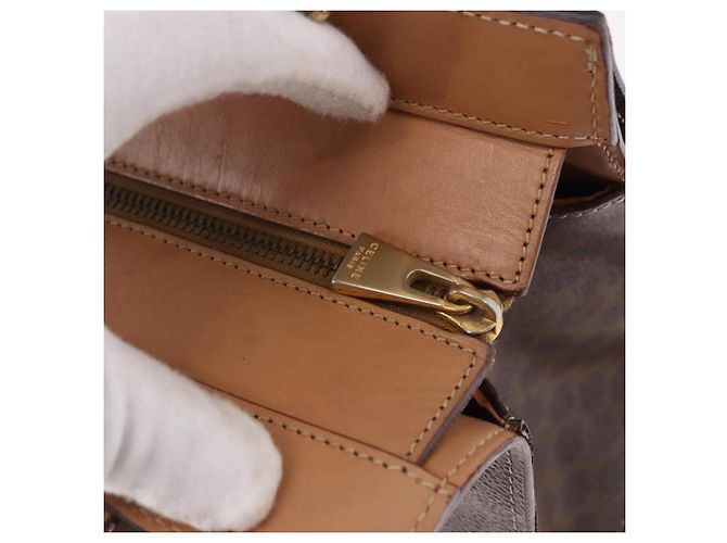 Céline Borsa CELINE Macadam Canvas PVC Pelle 2way Marrone Oro Auth 191900 D'oro - vista 9