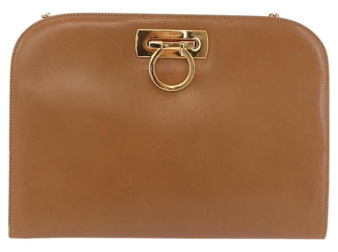 Borsa a tracolla Salvatore Ferragamo Gancini con catena in pelle marrone oro Auth 191749 - vista 13