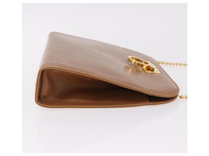 Borsa a tracolla Salvatore Ferragamo Gancini con catena in pelle marrone oro Auth 191749 - vista 3